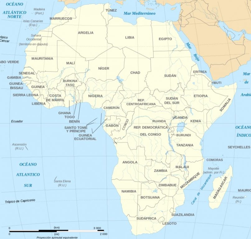 Mapa con los países de África