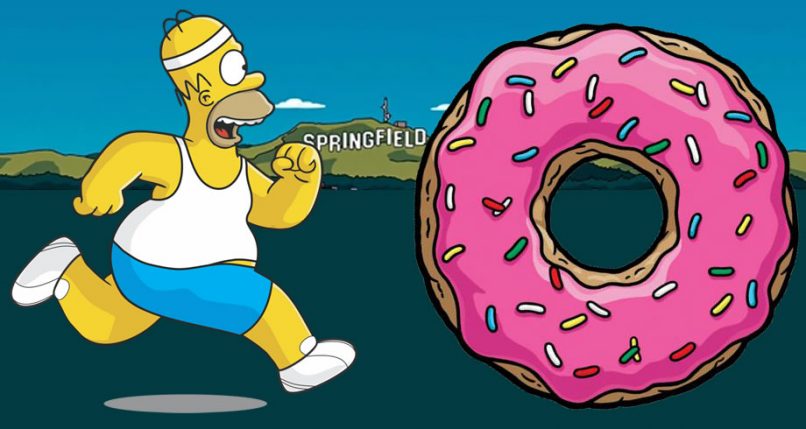 Homer Simpson corriendo por un donut