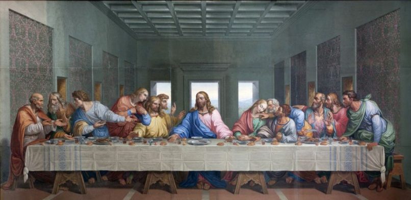 La última cena de Jesús con sus 12 apóstoles